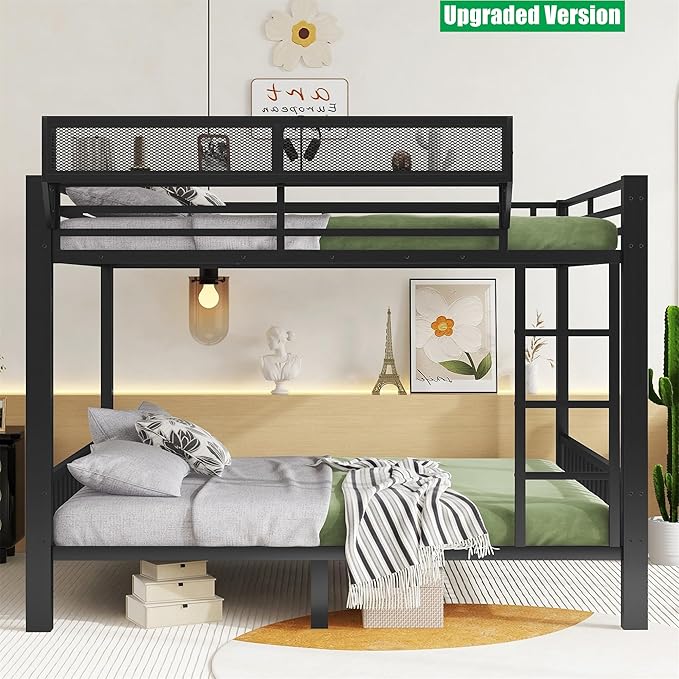 Stronger & Higher Quality Heavy Duty Bunk Bed Queen Over Queen Size Bunkbed, Thickened Safer More Stable Steel Metal Queen Bunk Bed (Faster Assembly) (Queen Over Queen)