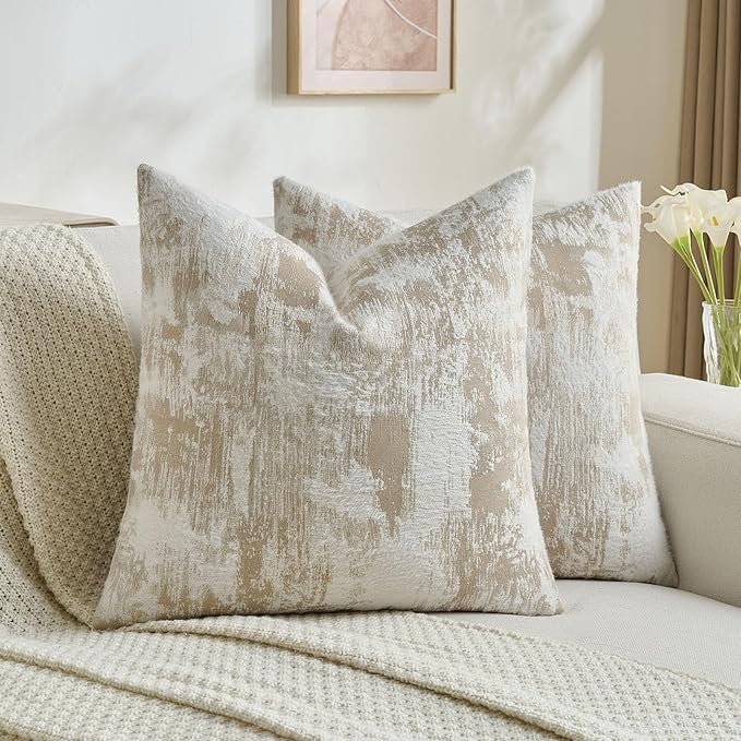 FUTEI Brown White Decorative Throw Pillow Covers 16x16 Inch Set of 2,Soft Faux Cashmere Jacquard - Textured & Cozy Cushion Case,Modern Home Decor for Couch Bed Living Room