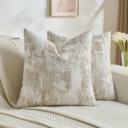 FUTEI Brown White Decorative Throw Pillow Covers 22x22 Inch Set of 2,Soft Faux Cashmere Jacquard - Textured & Cozy Cushion Case,Modern Home Decor for Couch Bed Living Room