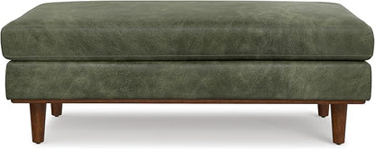 SIMPLIHOME Morrison 49 inch Wide Large Rectangular Ottoman in Moss Green Genuine Leather, Multifunctional Footrest, Coffee Table, and Extra Seating for Living Room, Mid-Century Modern Style