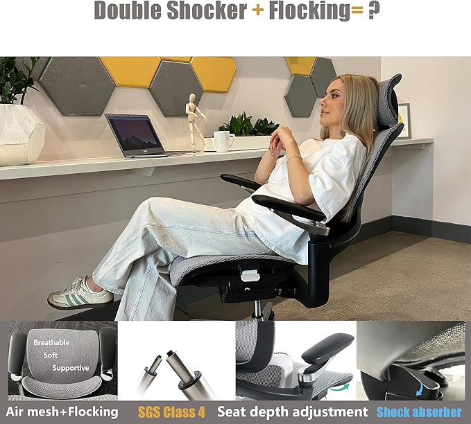 Ergonomic Office Chair, Mesh Home Office Desk Chair with Adjustable Lumbar Support, Computer Chair with Headrest, 5D Armrest,90-130°Tilt, 300lbs BIFMA Certified, Model Zen (Grey)