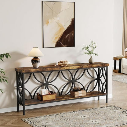 Tribesigns 70.9-Inch Narrow Sofa Table, 2-Tier Industrial Console Table Behind Couch, Long Entry Tables with Storage for Entryway, Living Room, Foyer, Hallway, Rustic Brown