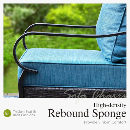 Sophia & William Extra Large Outdoor Patio Motion Sofa Chairs Set 2 PCS Heavy-Duty Metal Porch Furniture with High Back & Deep Seating Area, 5.5" Thicken Cushions for Deck, Lawn, Outside (Navy)