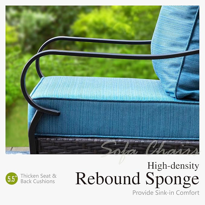 Sophia & William Extra Large Outdoor Patio Swivel Sofa Chairs Set 2 PCS Heavy-Duty Metal Porch Furniture with High Back & Deep Seating Area, 5.5" Thicken Cushions for Deck, Lawn, Outside (Navy)
