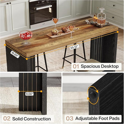 Tribesigns Home Bar Unit, 55.12-Inch Bar Table with a Spacious Tabletop, Modern Freestanding Mini Bar for Home Kitchen, Living Room, Balcony, Basement, Brown & Black