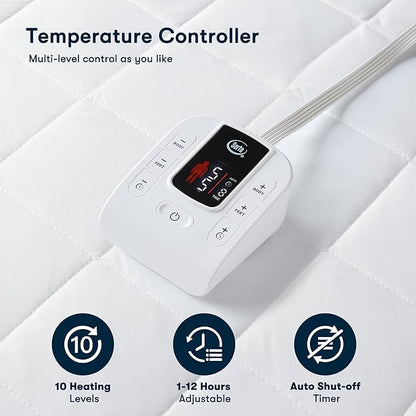 Serta Multi-Zone Heated Mattress Pad – Single Controller for Personalized Body & Foot Warmth, 10 Heat Settings, Auto Shut-Off, Soft Microfiber, Machine Washable, 15" Deep Pocket – Twin XL Size