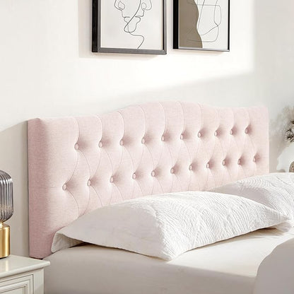 Tufted Upholstered Headboard Queen Size, Sturdy and Durable Solid Wood Bed headboard, Fabric Headboard Adjustable Height from 37” to 51”, Modern Button Diamond Design Head Board, Pink