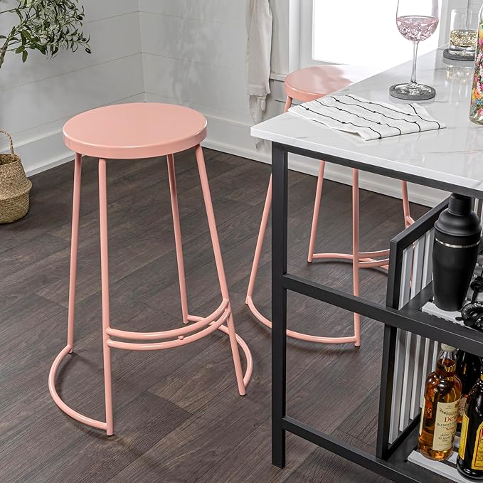 JONATHAN Y BSL1001C Hula 28.75" Modern Designer Iron Curved Backless Bar Stool for Home, Kitchen, Dining Room, Workspaces, Cafes and Resturants, Pink Frame