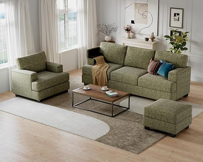 85'' L Shaped Couch with Armrest Organizer,Comfy 3 Seats Sofa with Thick Cushion,Chenille Sectional Couches for Living Room,Bedroom,Apartment,Sofa Set with Oversized Chair,Home Furniture,Green