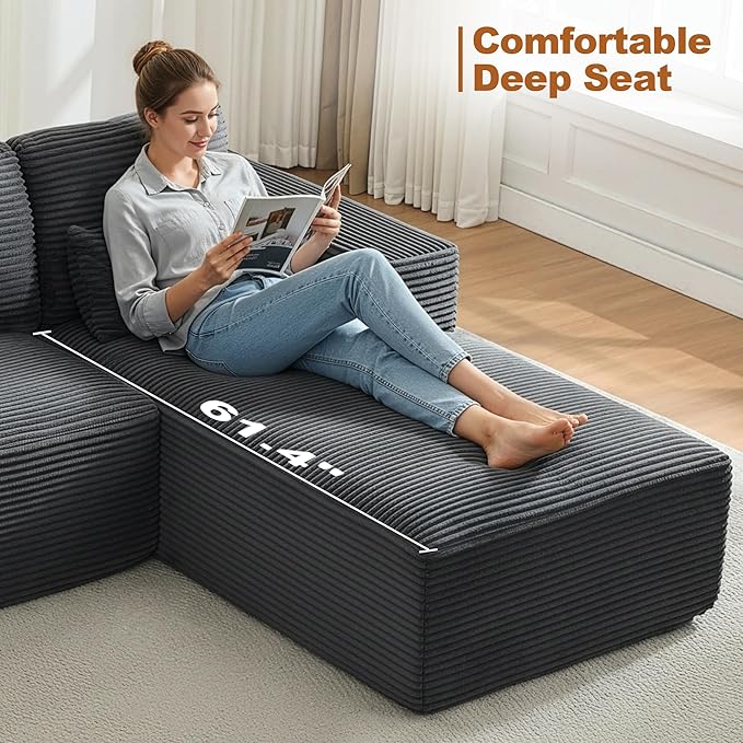 106" Cloud Modular Sectional Sofa Couch with L-Shape Chaise,Modern Boneless Sectional Couch with Deep Seat,Upholstered Couches for Living Room Bedroom,No Assembly Required,Dark Grey