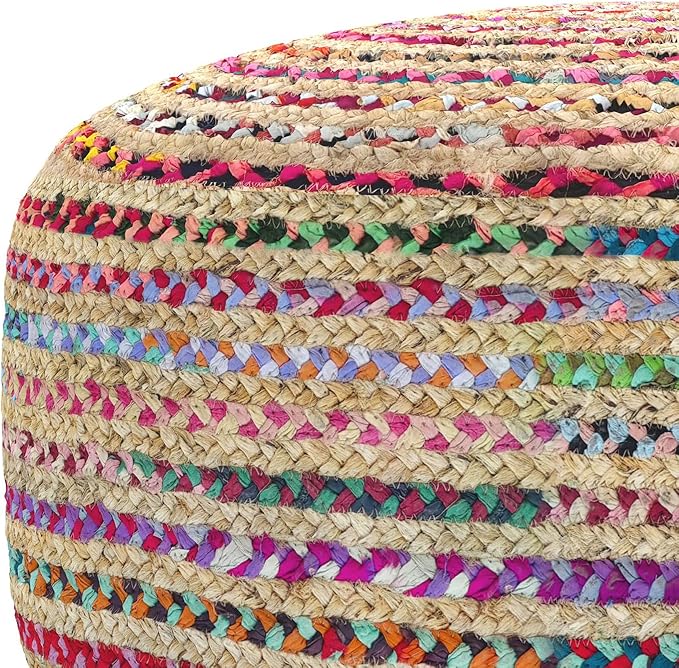 SIMPLIHOME Margo Boho Contemporary Round Large Pouf in Multi Color for the Living Room, Bedroom and Kids Room