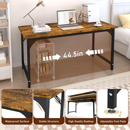 StarGraph Home Office Desks 47 Inch Large Office Desk with Sturdy Metal Frame Modern Computer Desk Gaming Study Writing Work from Home Desks, Rustic Brown