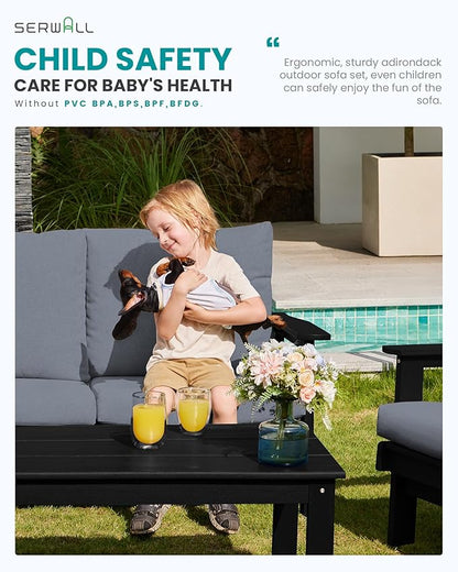 SERWALL Outdoor Loveseat, Black Frame and Grey Cushion