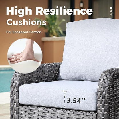 2 Pieces Wicker Patio Furniture Loveseat with Table - Outdoor Rattan Patio Bistro Set of 2,All-Weather PE Wicker Conversation Sofa High Back Deep Seating for Deck Porch Yard, Light Grey