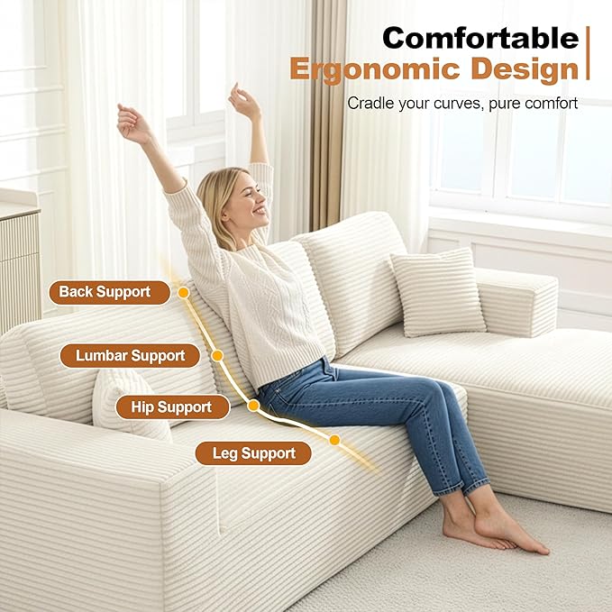 Cloud Modular Sectional Sofa Couch,L-Shape Modern Boneless Sectional Couch with Deep Seat,Upholstered Couches for Living Room Bedroom,No Assembly Required,Beige