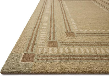 Loloi Chris Loves Julia Alfie Collection ALF-04 Green/Natural 7'-9" x 9'-9" Area Rug Wool Neutral Living Bedroom Dining Carpet