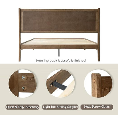 King Size Bed Frame, Solid Wood Platform Bed with Headboard & Footboard, 12 Sturdy Slatted, Central Metal Legs, Easy Assembly, Noise & Anti-Slip, No Box Spring Needed, Barnwood Finish, OLK-30