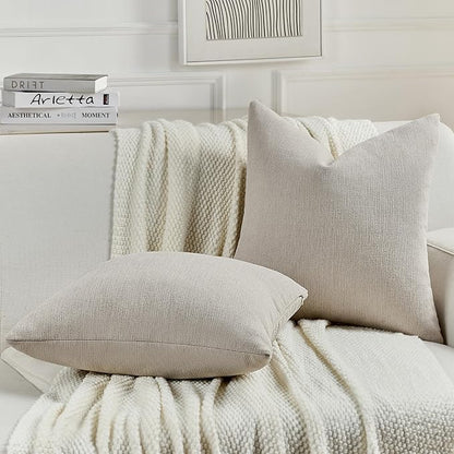 FUTEI Oatmeal Chenille Decorative Throw Pillow Covers 18x18 Inch Set of 2,Soft Cozy Faux Linen Textured Cushion Case,Farmhouse Home Decor for Couch Living Room