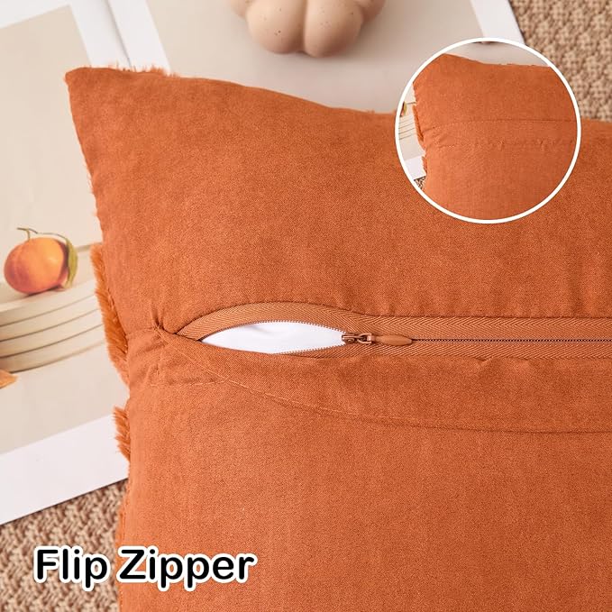 Kevin Textile Fall Pillow Covers 12x20 Inch Set of 2 Soft Pumpkins Decorative Lumbar Throw Cushions Plush Autumn Faux Fur Harvest Gift for Couch Sofa Chair Bedroom Home Decor, Brown