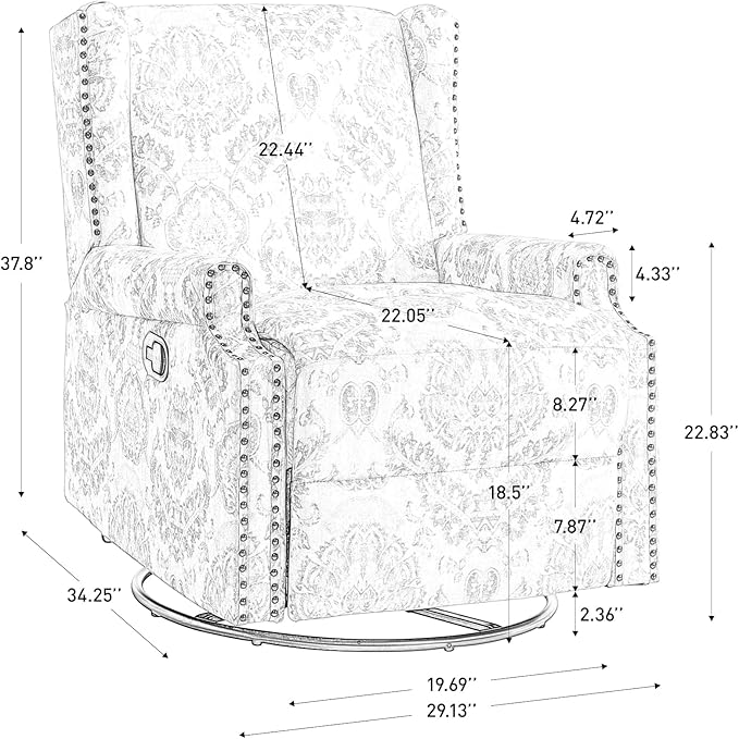UIXE Swivel Rocker Manual Recliner Chairs Set of 2, Wingback Swivel Glider Fabric Nursery Reclining Sofa Chair, High Back Upholstered Arm Chair for Living Room Bedroom - Beige Plants