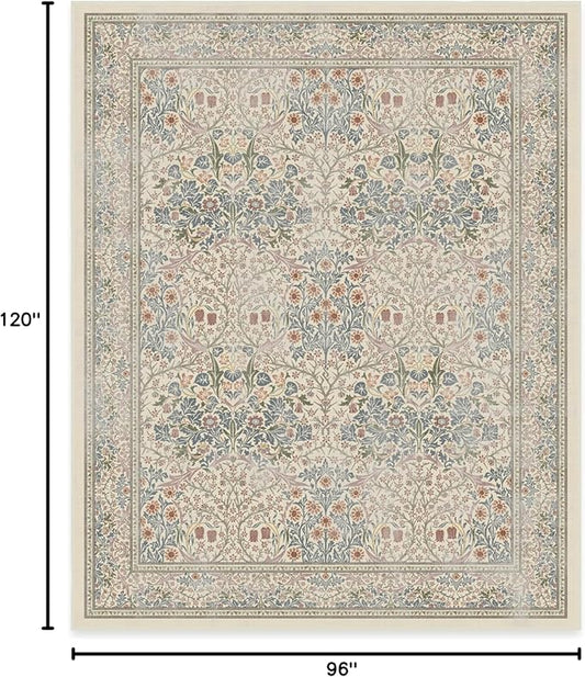 RUGGABLE x Morris & Co Washable Area Rug – Blackthorn Ivory Blue 8x10, Stain-Resistant, Non-Slip – Large Machine Washable Rugs for Living Room, Bedroom, Hallway, Entryway & Office–with Cushioned Pad