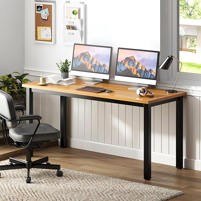 Need 54.3 Inch Large Computer Desk, Modern Simple Style Desk for Home Office, Basic Writing Table for Study Student, Teak