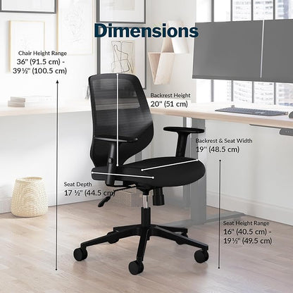 Vari Foundation Chair - Ergonomic Home Office Desk Chair + Adjustable Height, Tilt, and Armrests, Breathable Mesh, Lumbar Support - Swivel Rolling Task Chair for Office or Study (Black)