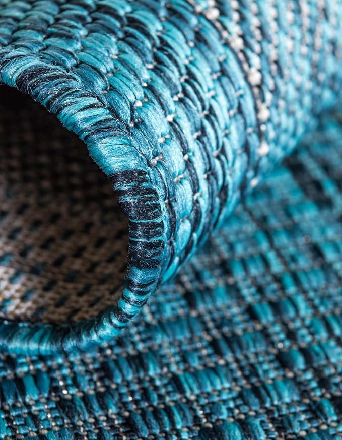 Unique Loom Outdoor Border Collection Area Rug - Soft Border (10' Square Teal/Ivory)