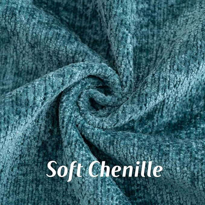 FUTEI Teal Chenille Throw Pillow Covers 12x20 Inch Set of 2,Soft Cozy Bound Edge Design Lumbar Pillow Cases,Home Decor for Couch Bed Living Room