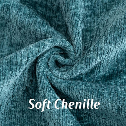 FUTEI Teal Chenille Throw Pillow Covers 12x20 Inch Set of 2,Soft Cozy Bound Edge Design Lumbar Pillow Cases,Home Decor for Couch Bed Living Room