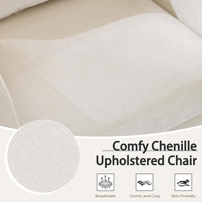 MELLCOM Oversized Swivel Accent Chair with Hidden Storage, Comfy Chenille Fabric Upholstered Leisure Armchair with Lumbar Pillow and Side Pocket for Living Room Bedroom Reception Room and Office