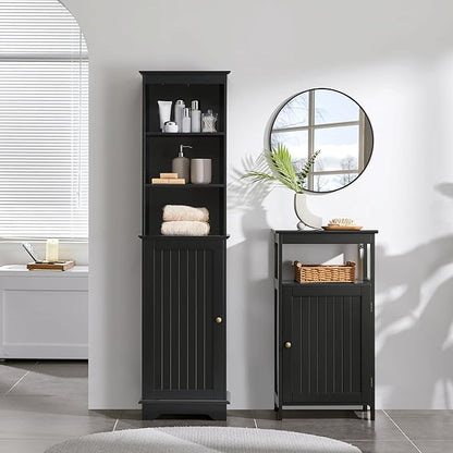 Yaheetech 60.5" Freestanding Bathroom Storage Cabinet, Tall Slim Floor Cabinet with 3 Shelves & Door, Space Saving Organizer, Home Storage Furniture, Black
