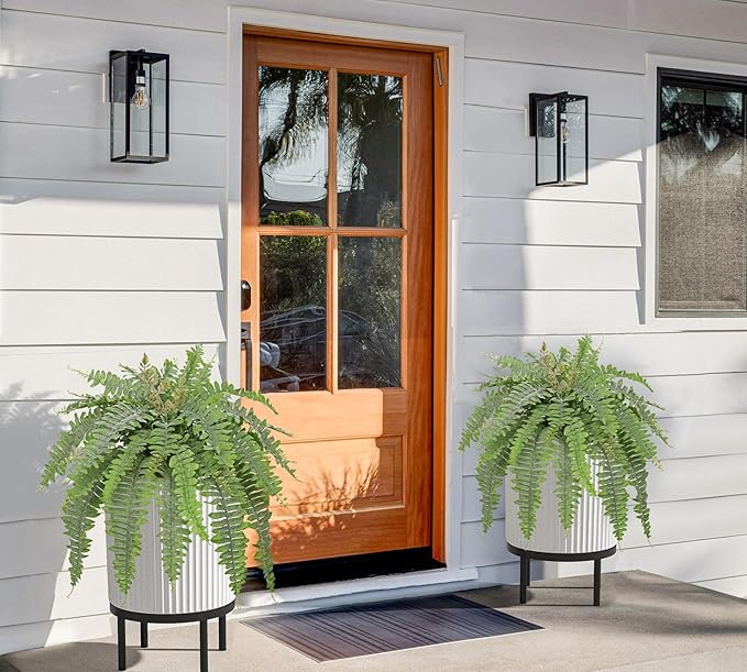Hollyone Artificial Fern Plants in White Pot 25.5" Medium Artificial Boston Fern 31 Leaves for Outdoors & Indoor Faux Potted Plants Fake Ferns Bush Plant Patio Garden Farmhouse Porch Decor Dusty Green