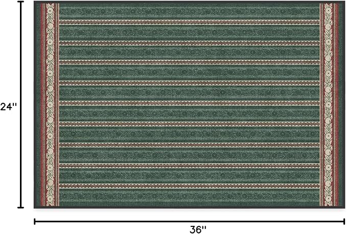 RUGGABLE x Morris & Co Machine Washable Area Rug – Fruit Stripe Spruce Green 2x3, Stain-Resistant, Non-Slip – Small Rugs for Living Room, Bedroom, Hallway, Entryway & Bathroom–with Standard Pad