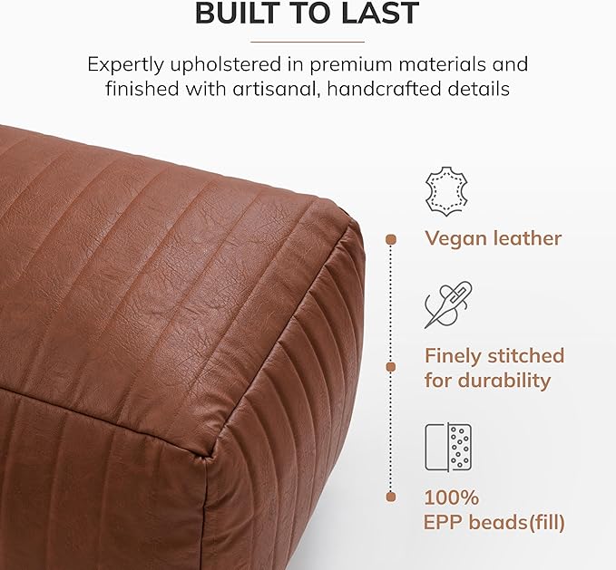 Anji Mountain 100% Handmade & Handcrafted Comfortable Home Décor Pouf Ottoman Footrest for Living Room, Bedroom, Nursery, Kidsroom, Patio Furniture - (22" x 12" x 10" - Cognac)