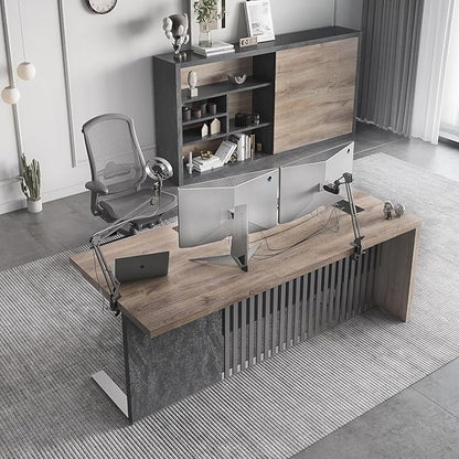 70.87 Inch Modern Executive Office Desk, Computer Writing Desk for Home Office, Business Furniture Desk Workstation Stainless Steels Sturdy Frame 1.97IN Thick Desktop(Left, 70.87×35.5×30 in)