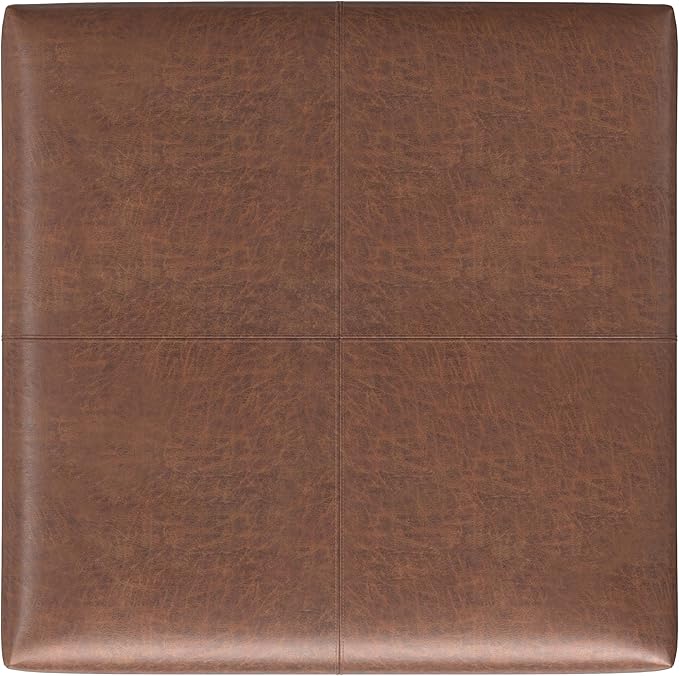 SIMPLIHOME Gabbie 36 inch Wide Contemporary Square Square Coffee Table Storage Ottoman in Distressed Saddle Brown Vegan Faux Leather, Assembled, for The Living Room, Entryway and Family Room