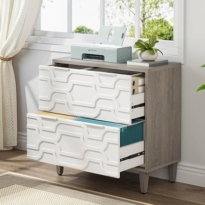Tribesigns 2-Drawer File Cabinet, Lateral Filing Cabinet for A4/Letter/Legal Size, Office Storage Cabinet, Printer Stand with Storage Drawer for Home Office, White and Gray