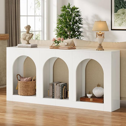 Tribesigns 70.9" White Console Table with Storage, Wood Entryway Entry Table with 3 Arched Shelves for Foyer, Hallway, Living Room, Behind Couch Sofa, Narrow Long