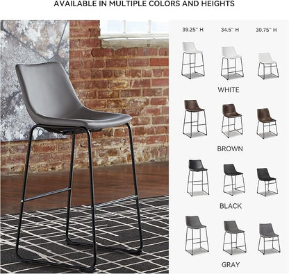 Signature Design by Ashley Centiar Modern Faux Leather 29" Pub Height Bar Stool, Set of 2, Gray