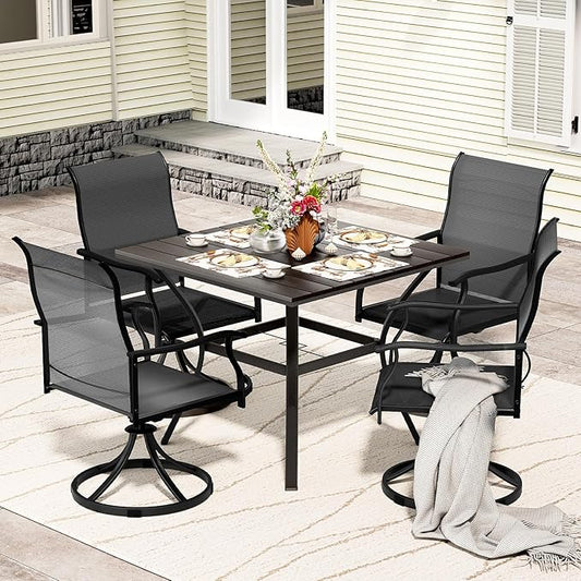 LEVELEVE 5 Piece Outdoor Patio Dining Set with 4 Swivel Dining Chairs & 1 Large Round Dining Table,Bistro Furniture Set for Lawn, Garden, Deck, Backyard and Porch
