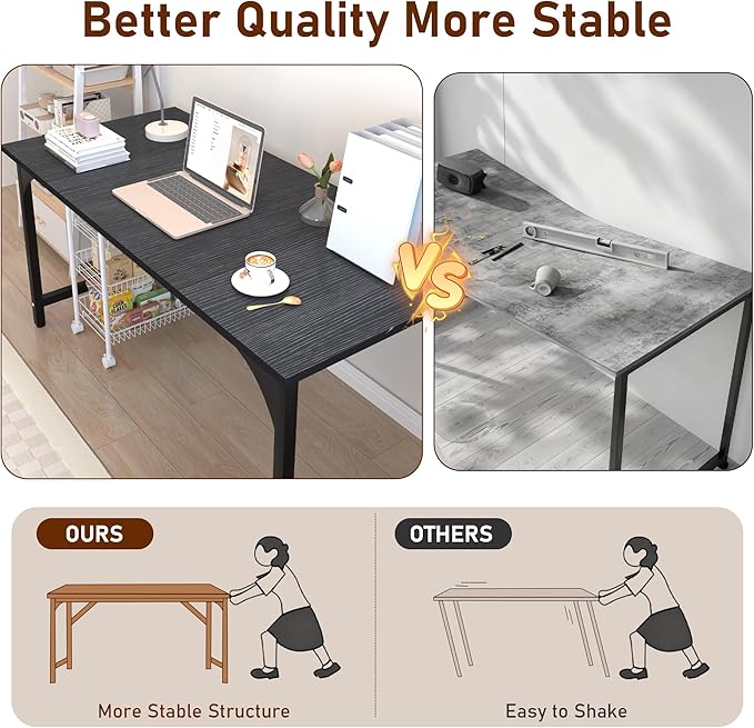 StarGraph Home Office Desks 47 Inch Large Office Desk with Sturdy Metal Frame Modern Computer Desk Gaming Study Writing Work from Home Desks, Black