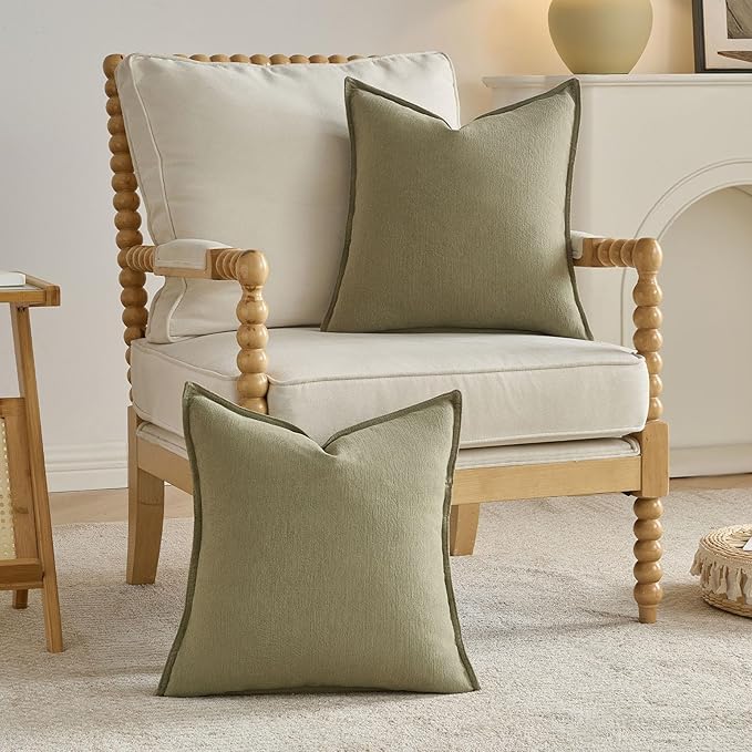 FUTEI Olive Green Chenille Throw Pillow Covers 20x20 Inch Set of 2,Edges Double-Stitched Cushion Cases,Modern Home Decor for Couch Living Room