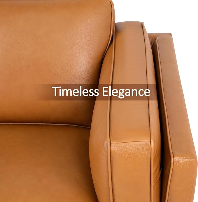 MCombo Napa Leather Accent Chair, 41.9'' Wide Leather Chair for Living Room, Office, Solid Wood Accent, VE792 (Cognac Tan)