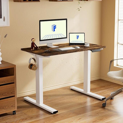 FLEXISPOT EN1 One-Piece Standing Desk, 48 x 30 Inches Electric Height Adjustable Desk for Home Office and Workstation (White Frame + Rustic Brown Top, 2 Packages)