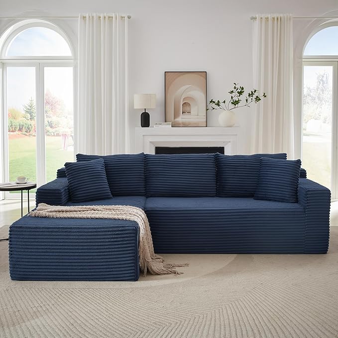 105" Sectional Couches for Living Room Cloud Couch Sofa with L-Shape Upholstered Boneless Couchs Modern Modular Sectional Couch with Chaise (Blue, 105''W Left Facing Chaise)