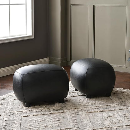 KINWELL 23" Wide Faux Leather Upholstered Ottoman Set of 2, Mid-Century Modern Living Room Footrest with Soft Padded Seat, Footstool for Bedroom, Entryway or Living Room, Black