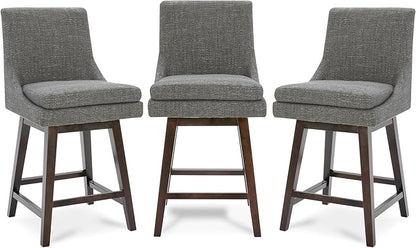 CHITA Counter Height Swivel Bar Stools Set of 3, FSC Certified Upholstered Fabric Barstool Chairs with Back, 26.8" H Seat Height, Fabric in Fog