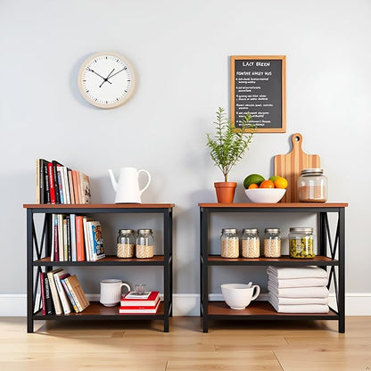 Lavish Home 3-Tier Industrial Bookshelf - Freestanding Open Bookcase for Home or Office Organization and Storage - Book Organizer (Brown Woodgrain)