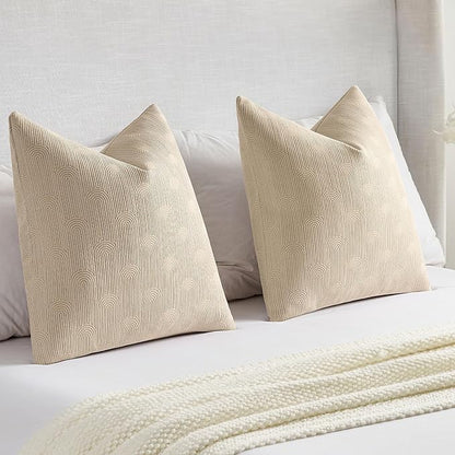 FUTEI Oatmeal Chenille Decorative Throw Pillow Covers 16x16 Inch Set of 2,Soft Cozy Striped Geometric Patterns Cushion Case,Modern Home Decor for Couch Bed Living Room